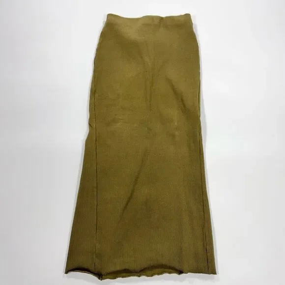 Zara Olive Green Asymmetrical Midi Skirt - Picture 2 of 7